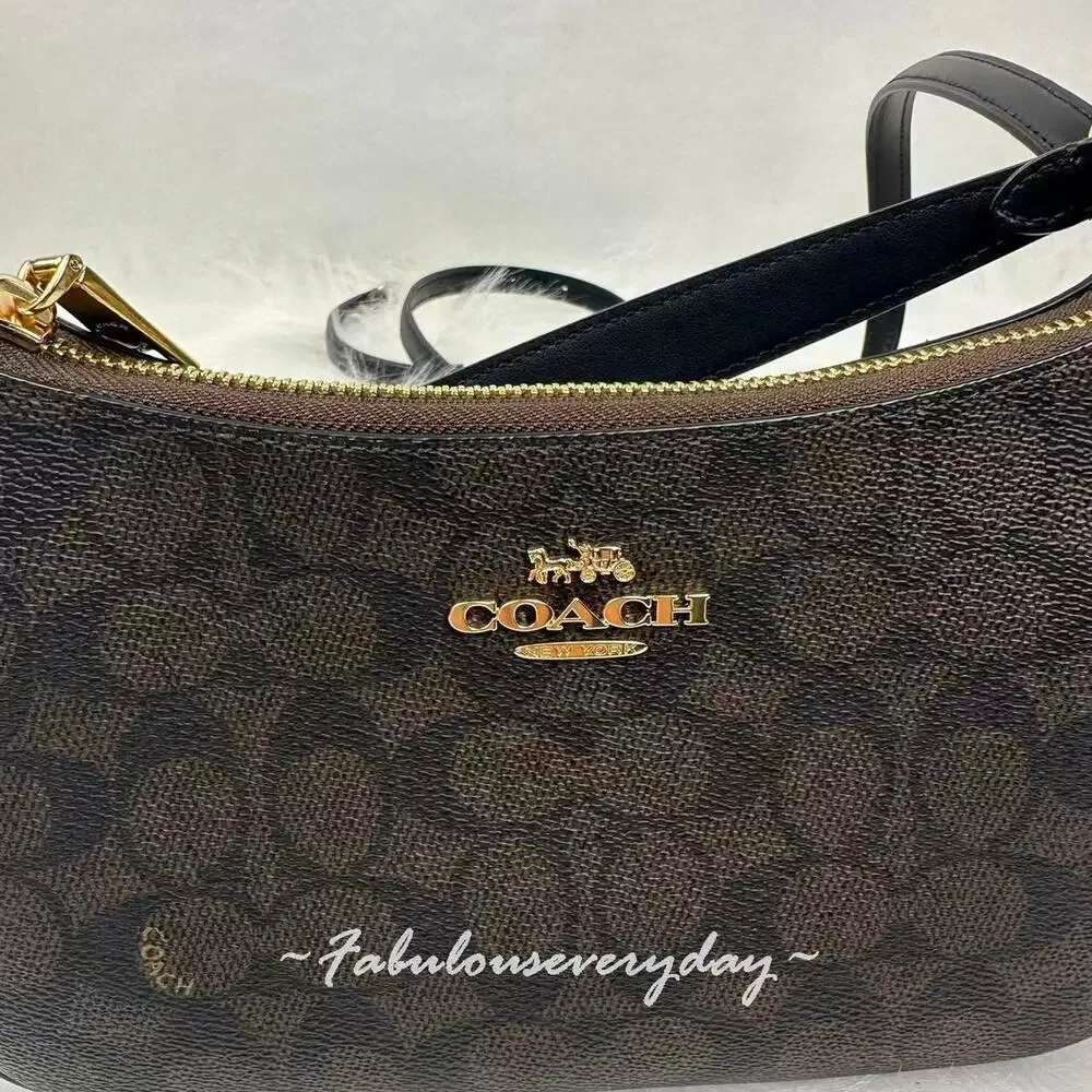 Coach Teri Shoulder/Crossbody Bag Signature Canvas/Gold/Walnut/Black CV933 NWT